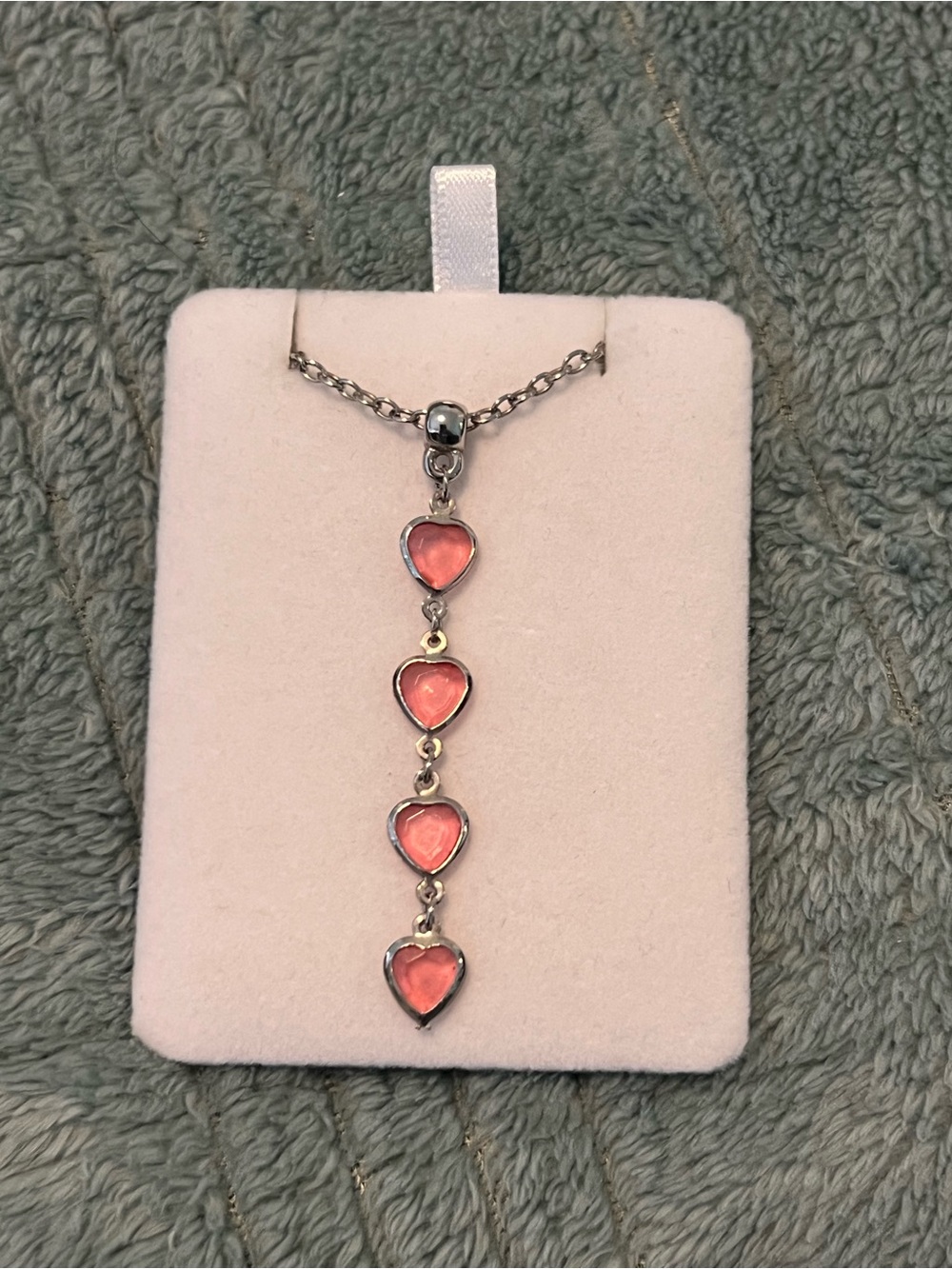 Silver Necklace with Pink Heart Drop Pendant 19” Chain